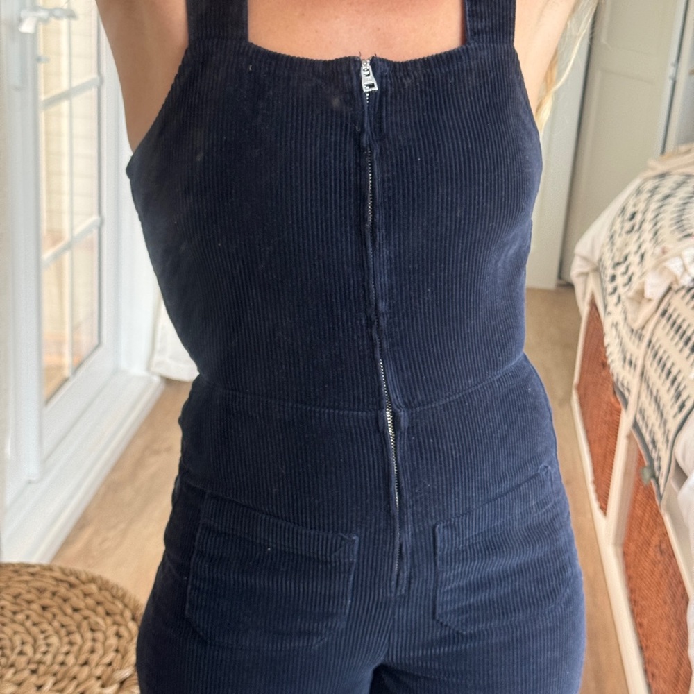 Free People Corduroy Zip-Front Jumpsuit - Navy